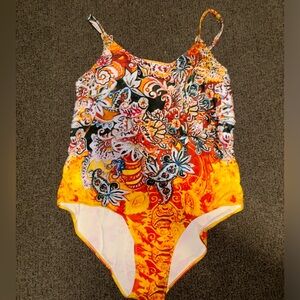 Yellow Floral Patterned One Piece Swimsuit